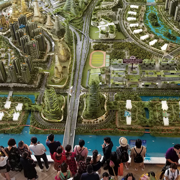 Chinese tourists and investors examine a highly detailed model of Malaysia's Forest City (photo provided by Sarah Moser)