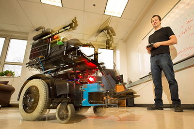Martin Gerdzhev with his AI-enhanced robotic wheelchair