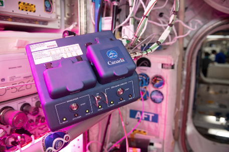 Sensoreal’s lab-on-a-chip instrument floating in space inside the ISS
