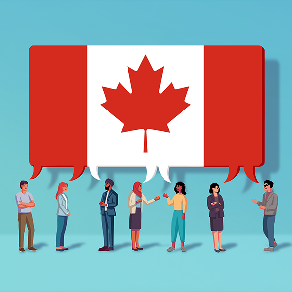 Illustration of people discussing canada
