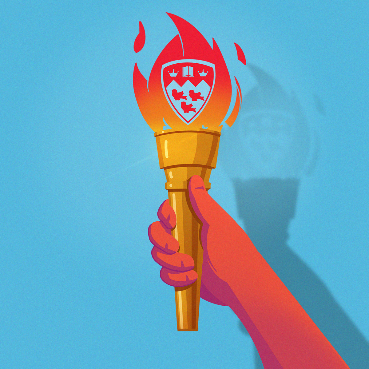 Illustration of a hand holding an olympic flame