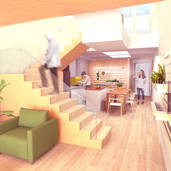 An illustration of the interior of a solar-powered home